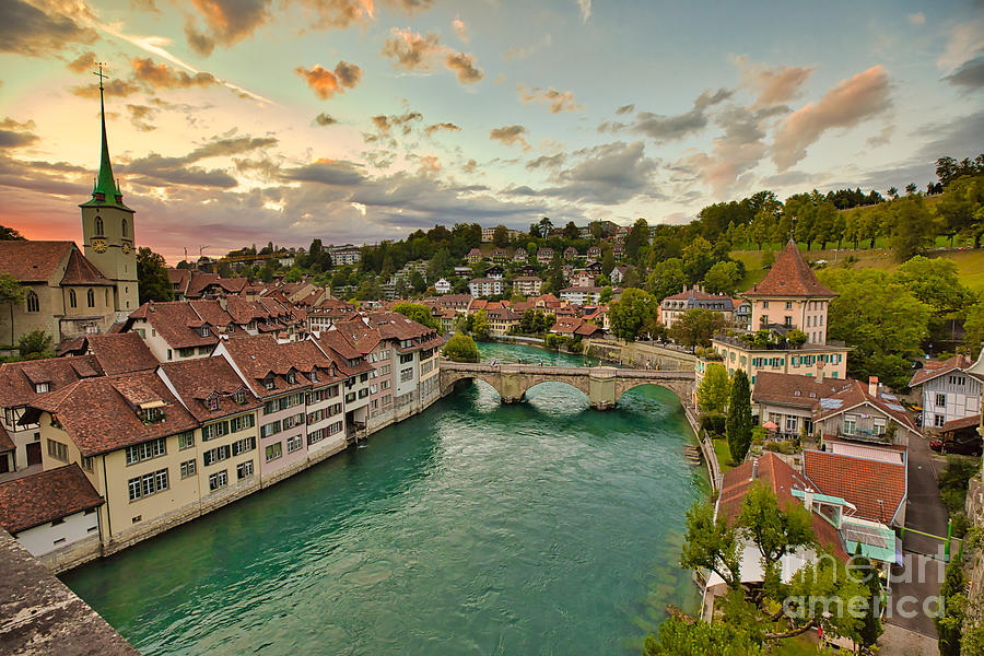 Skyline of Bern at twilight #1 Photograph by Benny Marty