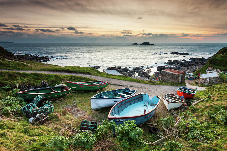 Boat Photograph - Small Boats at Dusk, Cornwall #1 by Peter OReilly
