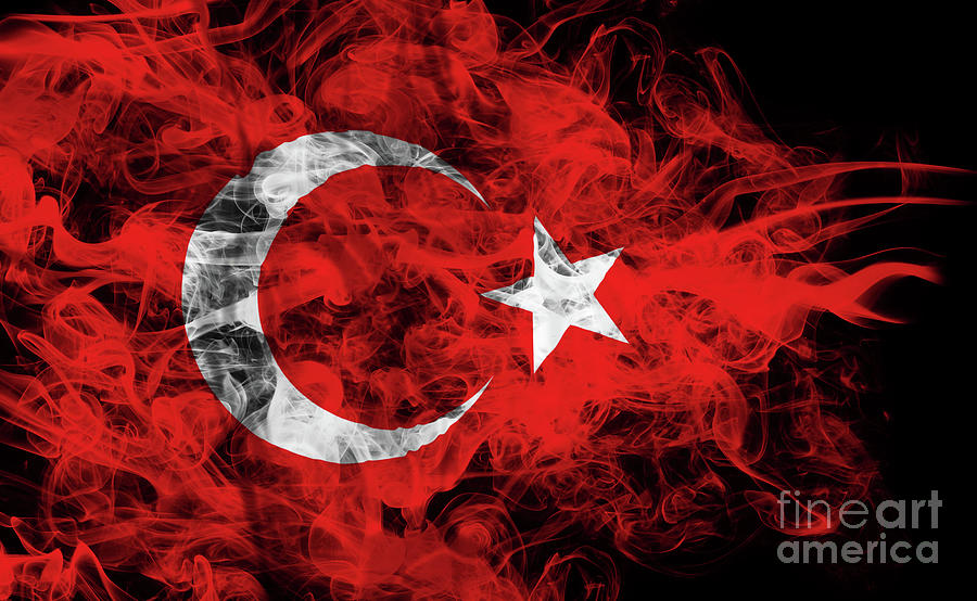 smoke flag of Turkey #1 Photograph by Benny Marty