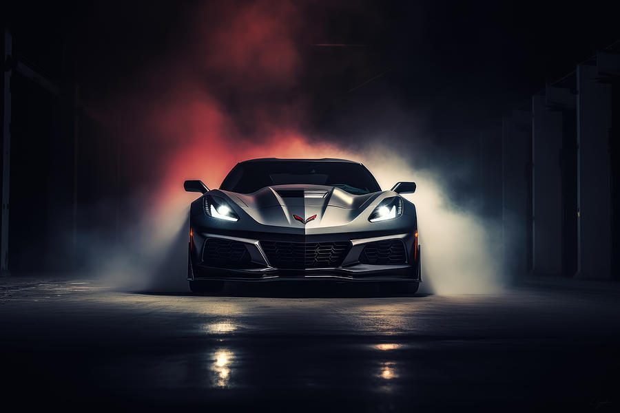 ZR1s Silhouette Cutting Through Smoky Air Painting by Lourry Legarde