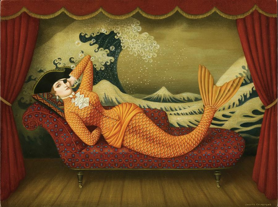 Mermaid Painting - Smoking Mermaid #1 by Colette Calascione