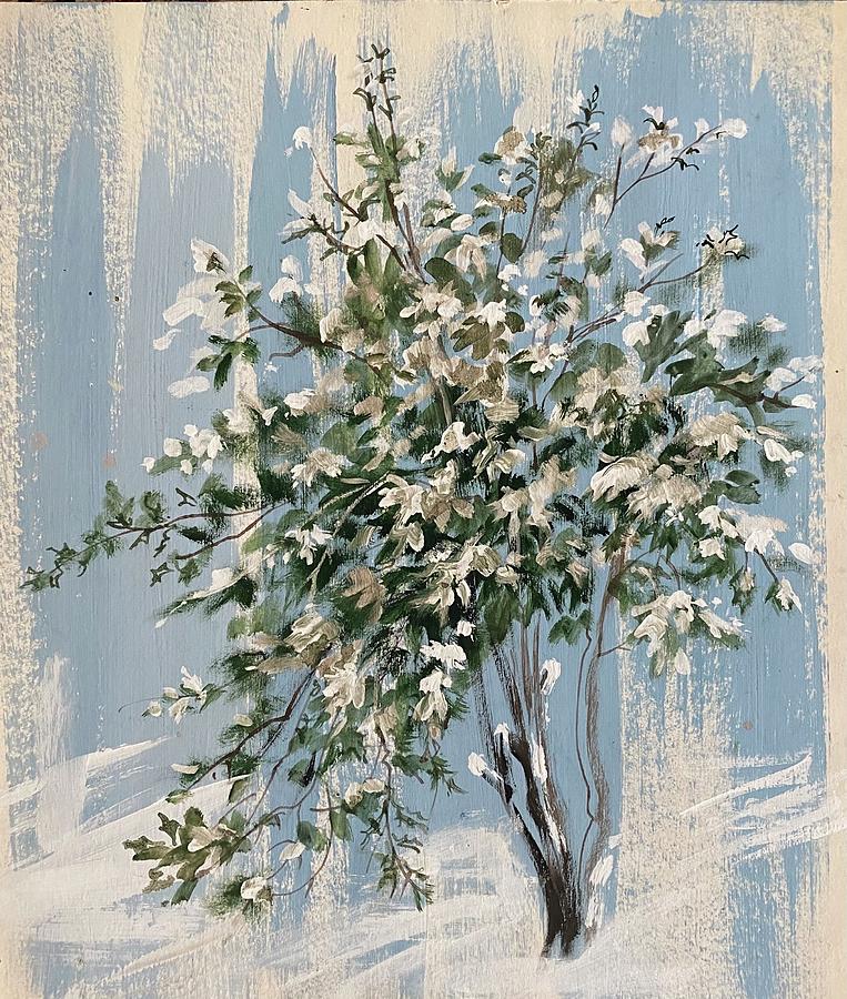 Snow covered bush #2 Painting by Lily Spandorf