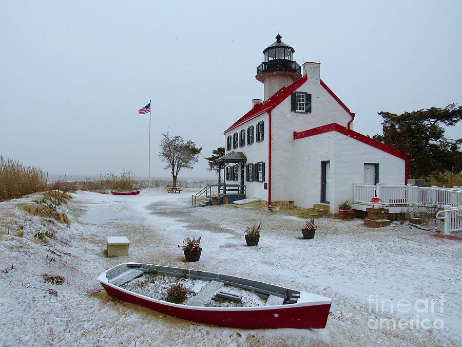 Snow Falling on East Point Lighthouse #1 Photograph by Nancy Patterson