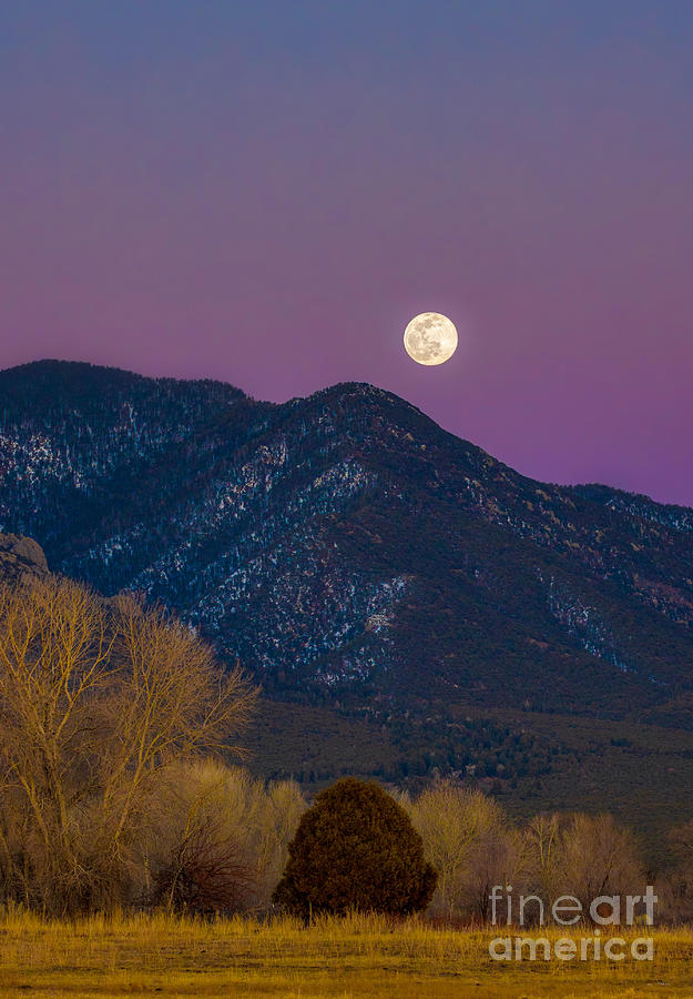 Snow Moon over Taos Mountain  #1 Photograph by Elijah Rael