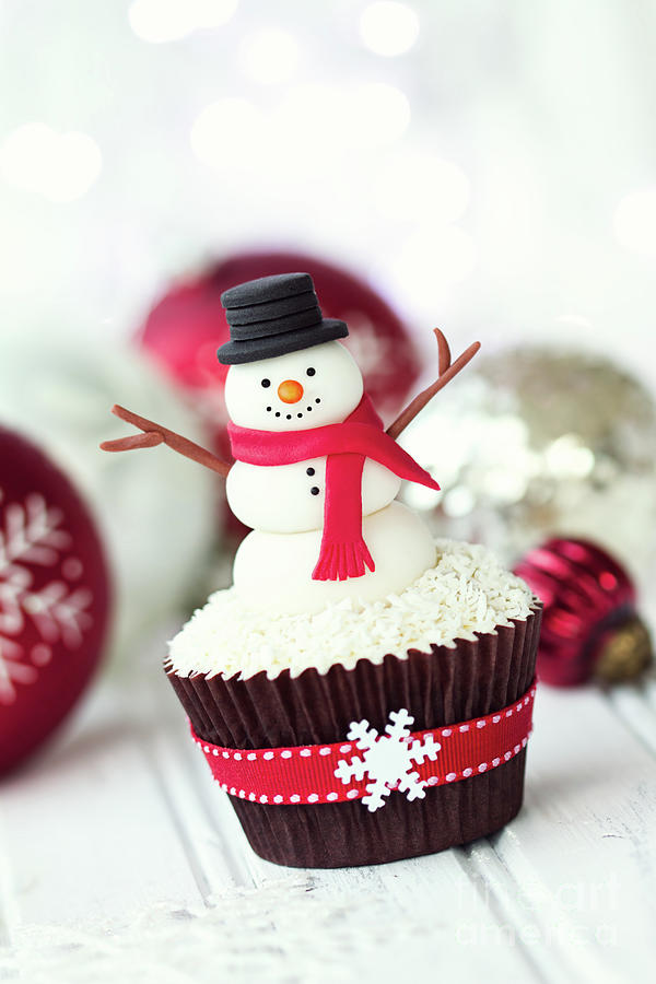 Christmas Photograph - Snowman cupcake #1 by Ruth Black