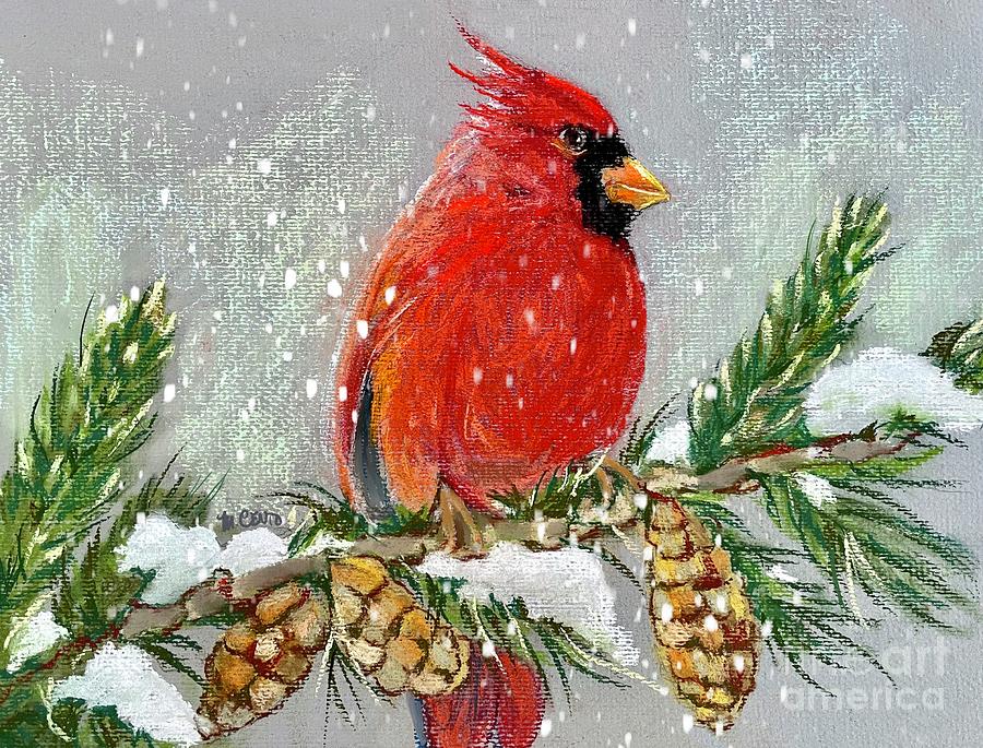 Snowy Cardinal #1 Pastel by Mafalda Cento