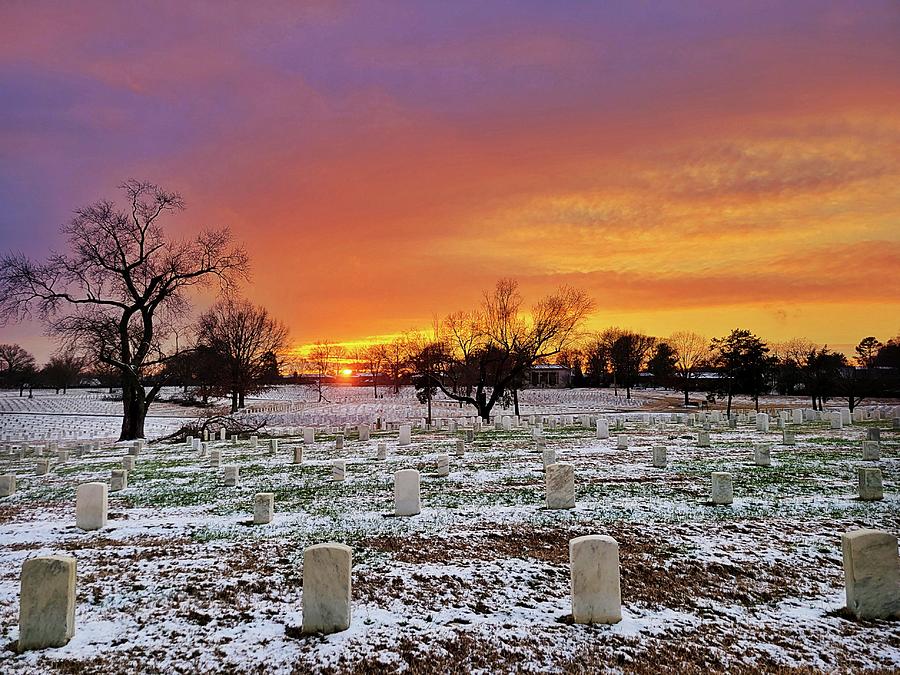 Snowy Cemetery Sunset  #1 Photograph by Ally White