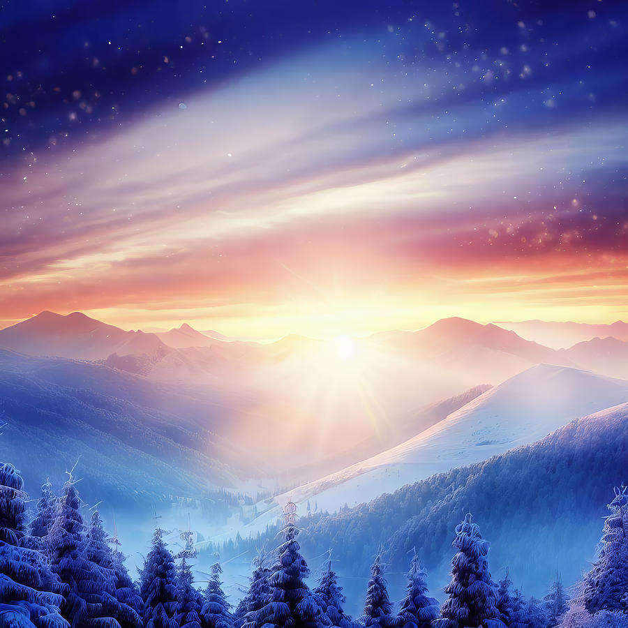 Snowy Mountain Sunrise #1 Digital Art by Jill Nightingale