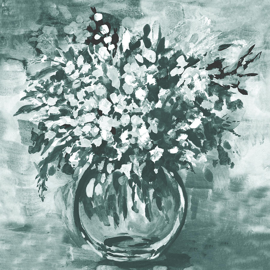 Soft Vintage Teal Gray Flowers Bouquet Summer Floral Impressionism V Painting by Irina Sztukowski
