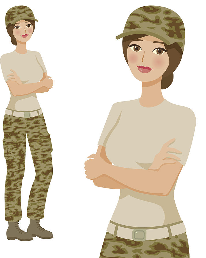 Soldier Professional Woman Icons, Full Body and Waist Up #1 Drawing by Bortonia