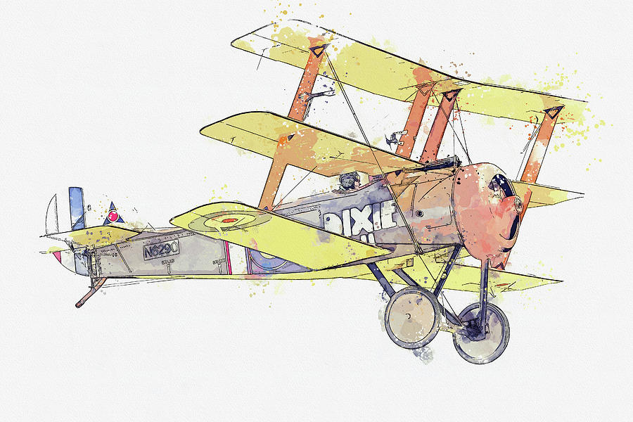 Sopwith Camel Replica G-BZSC D Vintage Aircraft - Classic War Birds - Planes watercolor by Ahmet Asa #1 Painting by Celestial Images