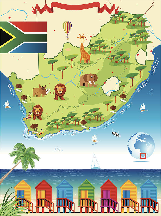 South Africa Cartoon Map #1 Drawing by Drmakkoy