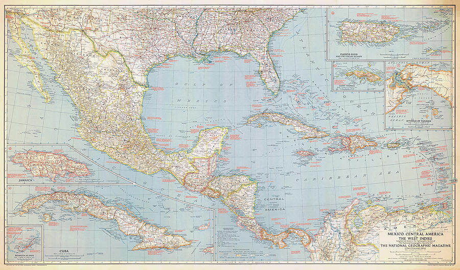 Southern US, Mexico, Central America and the West Indies 1939 #1 Digital Art by Nautical Chartworks