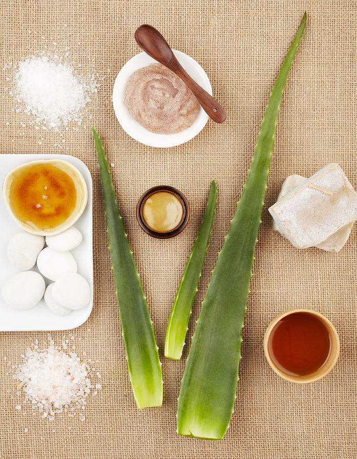 Spa still life with aloe vera, sugar scrub and soap #1 Photograph by GSPictures