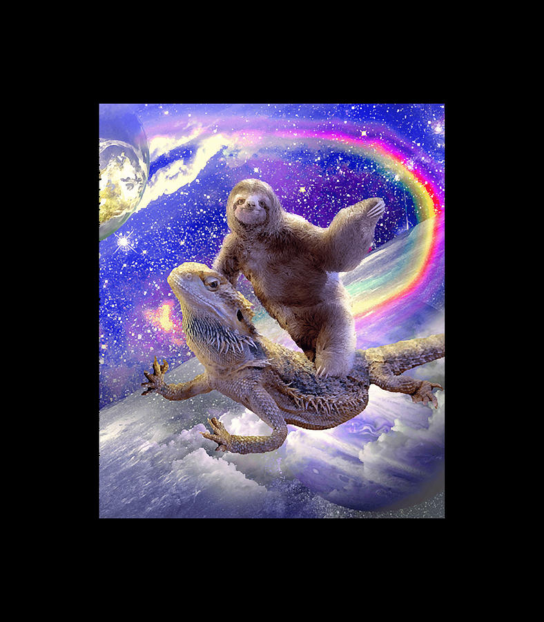 Space Sloth Riding Bearded Dragon Lizard Digital Art By Space Sloth