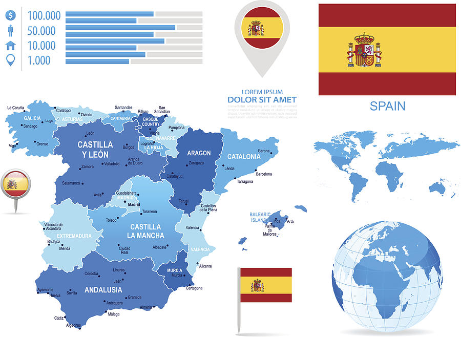 Spain - infographic map - Illustration #1 Drawing by Pop_jop