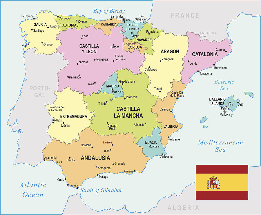 Spain Map - illustration #1 Drawing by Pop_jop