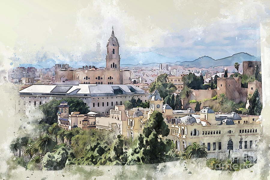 Spain sketch, Malaga #1 Digital Art by Ariadna De Raadt