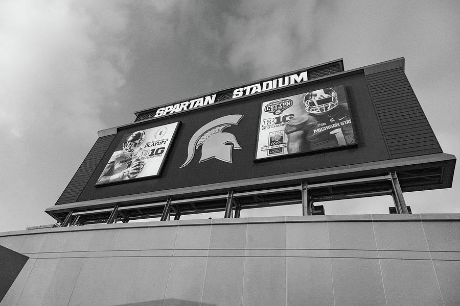 Spartan Stadium at Michigan State University in black and white #1 Photograph by Eldon McGraw