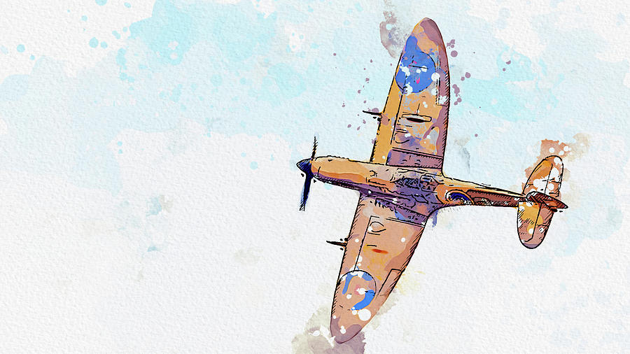 Spitfire in watercolor ca by Ahmet Asar #1 Painting by Celestial Images