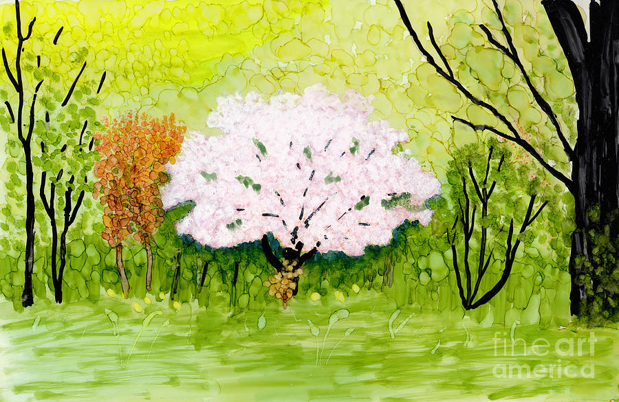 Spring Apple Blossom Tree 2 Painting by Conni Schaftenaar