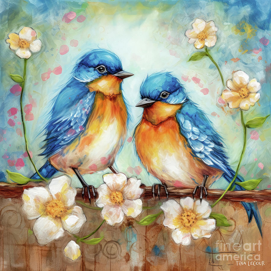 The Spring Bluebirds Painting by Tina LeCour