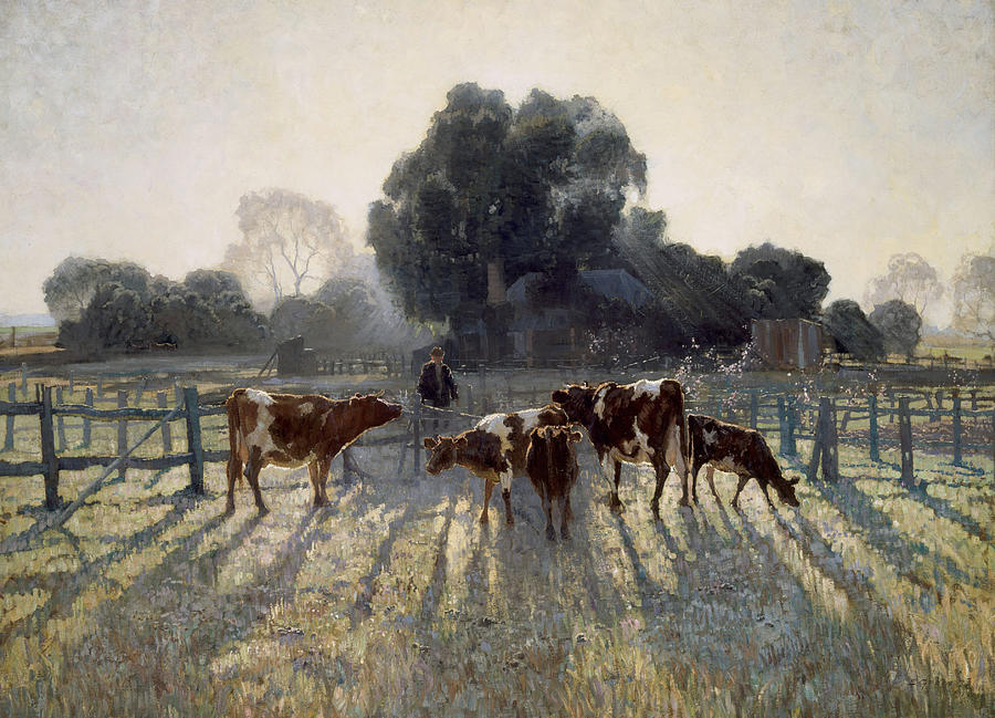 Cow Painting - Spring Frost, from 1919 by Elioth Gruner