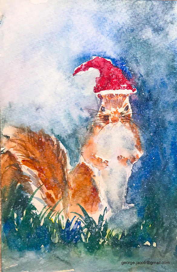 Squirrel waiting Christmas  #2 Painting by George Jacob