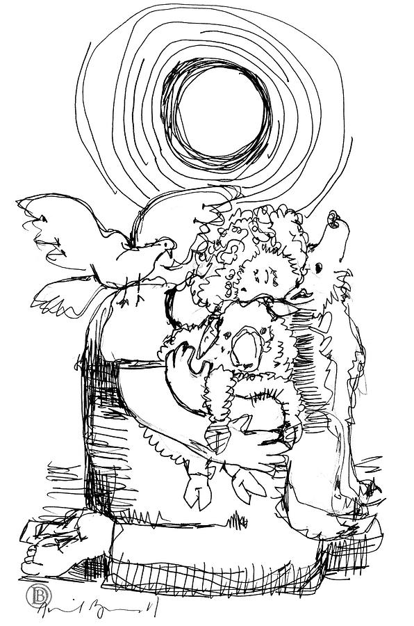 St. Francis, Dove and the Wolf #2 Drawing by Daniel Bonnell