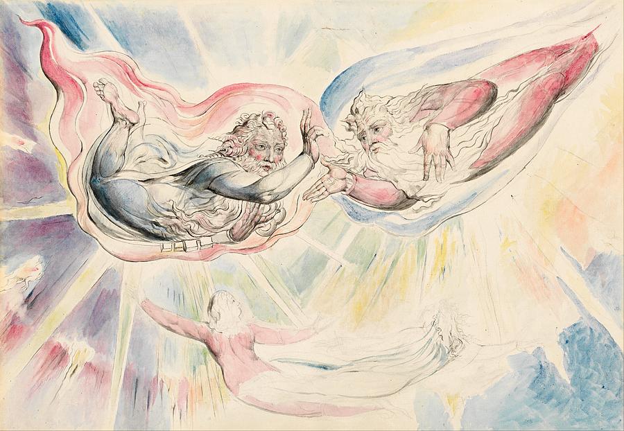 St Peter and St James with Dante and Beatrice #1 Painting by William Blake