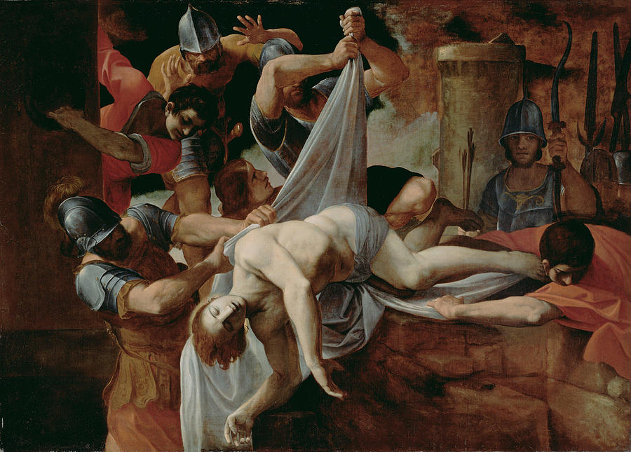 Ludovico Carracci Painting - St  Sebastian Thrown into the Cloaca Maxima  #1 by Ludovico Carracci