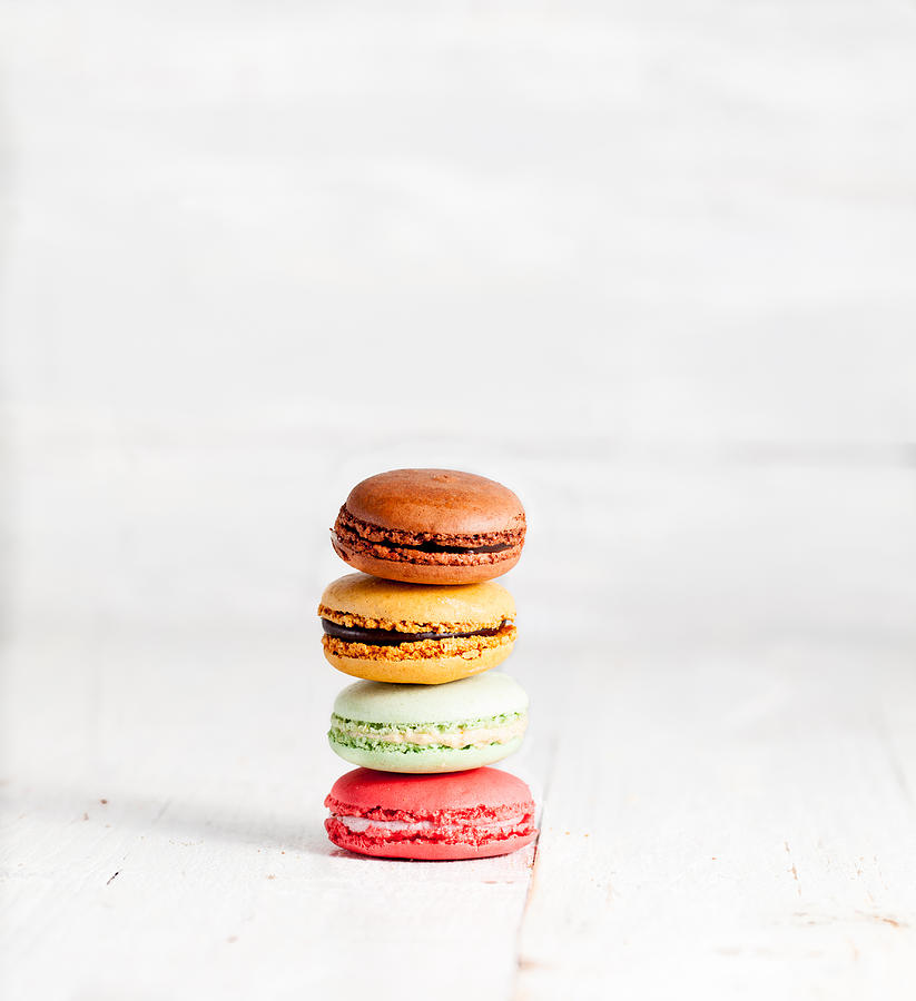 Stack of varied mixture of macaroons with milk can #1 Photograph by Carolafink