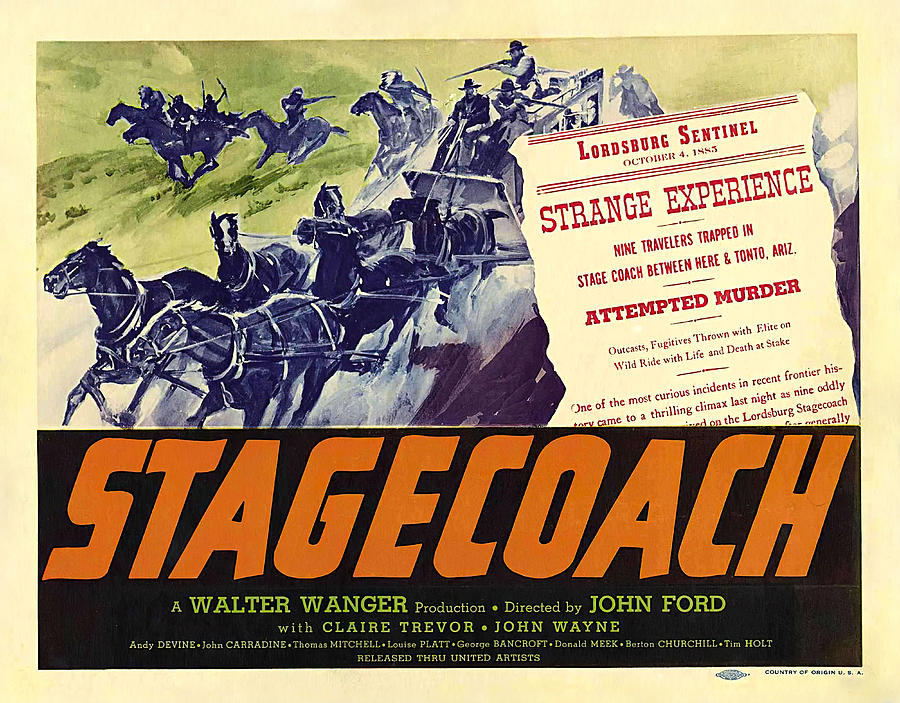Stagecoach, with John Wayne, 1939 Mixed Media by Movie World Posters