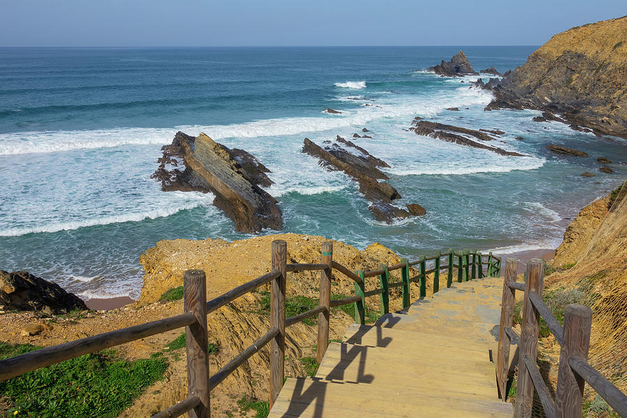 Stairs to beach on Algarve Coast in Portugal #1 Photograph by Mikhail Kokhanchikov