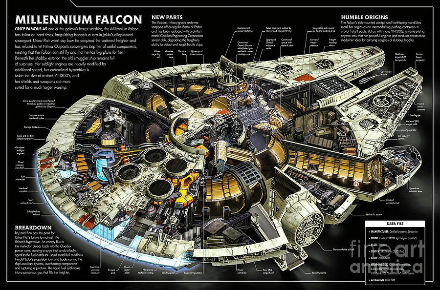 Star Wars Painting - Star Wars Millennium Falkon Ship cutaway #1 by Vladyslav Shapovalenko