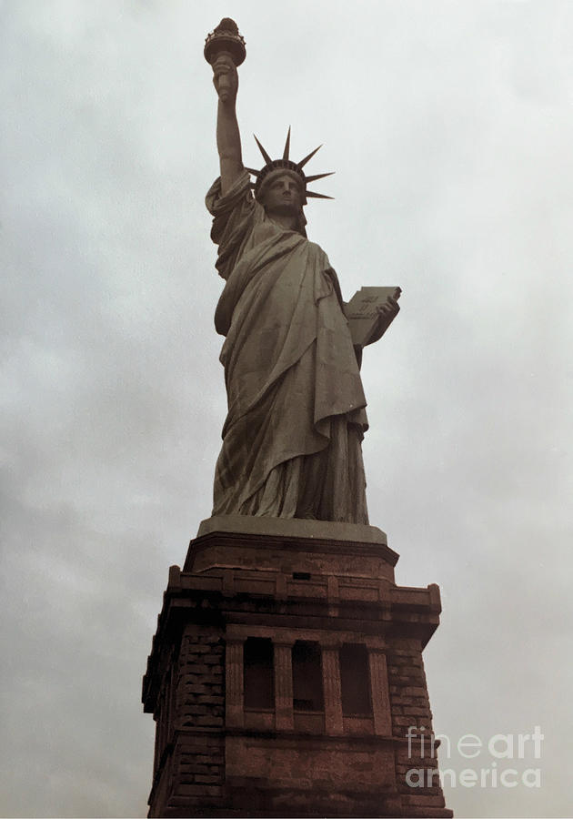 Statue of Liberty New York Vintage Cloudy View 1981 #1 Photograph by John Shiron