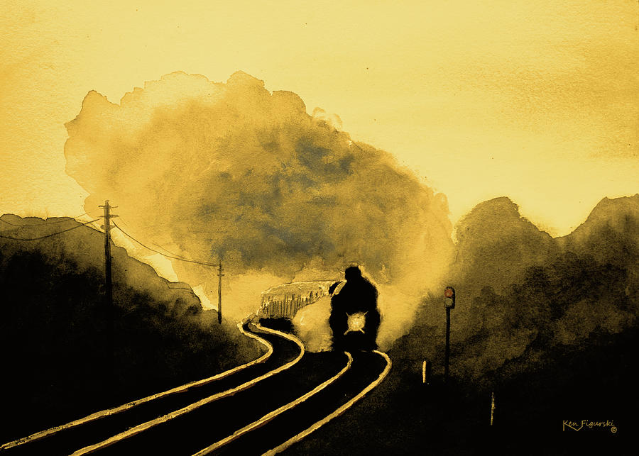 Steam Locomotive Watercolor Painting. #1 Painting by Ken Figurski