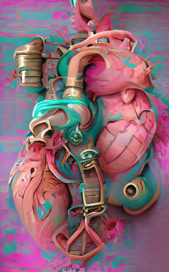 Steampunk Anatomical Heart #1 Mixed Media by Ann Leech