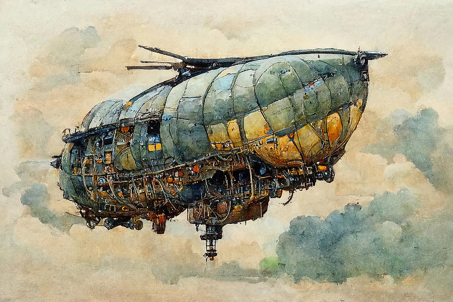 Steampunk flying ship, 11 #1 Painting by AM FineArtPrints