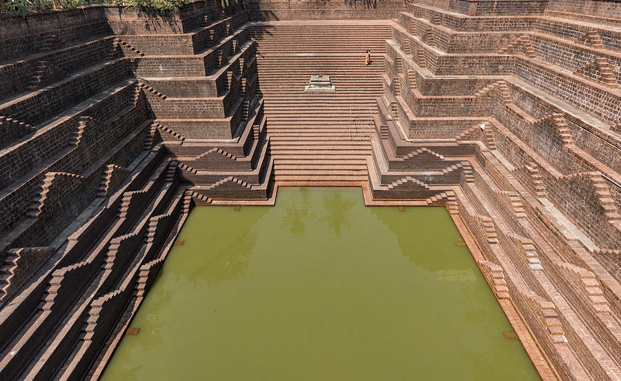 Stepwell and temple pond at Sri Subrahmanya (Subramaniya) Temple,  Peralassery, Kannur #1 Photograph by Malcolm P Chapman
