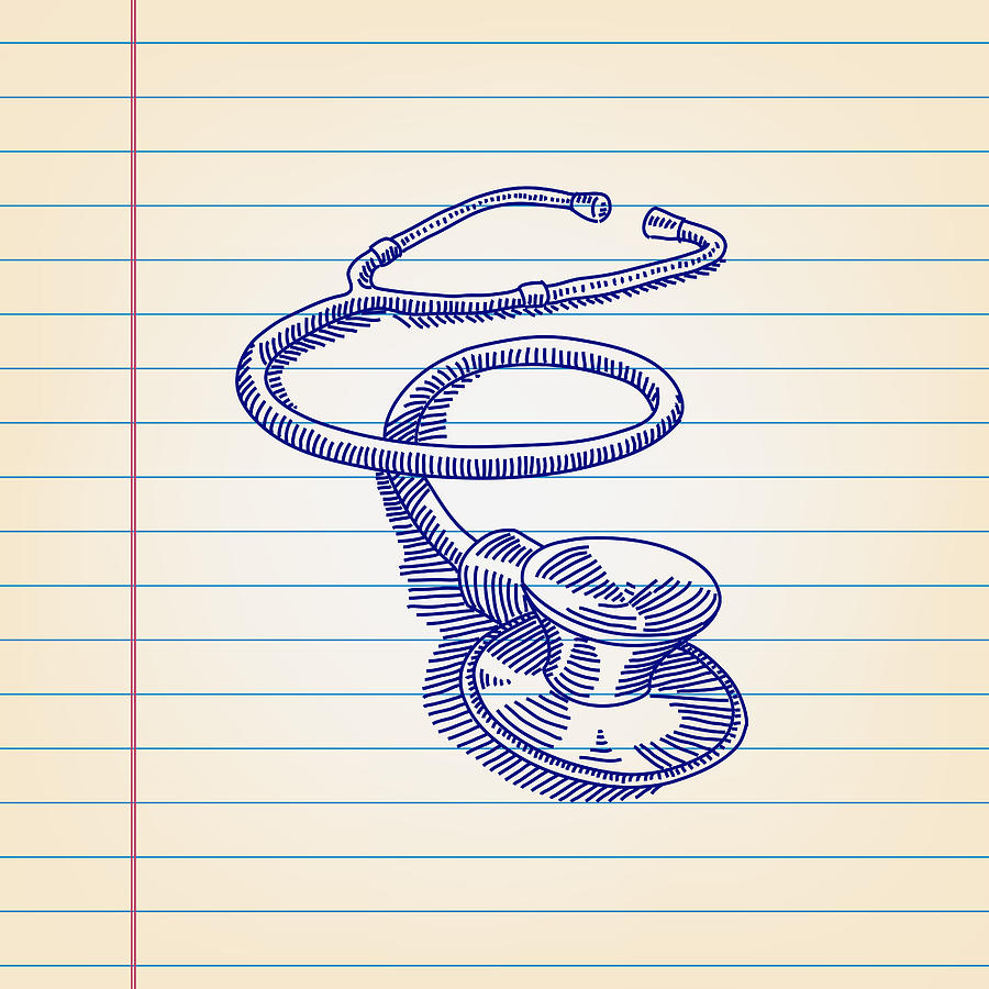 Stethoscope drawing on ruled paper #1 Drawing by LEOcrafts