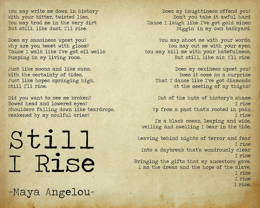 Still I Rise Maya Angelou poem horizontal Digital Art by The Typography ...
