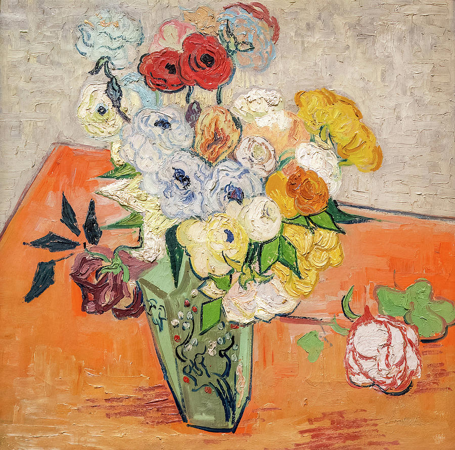 Still Life Japanese Vase with Roses and Anemones Painting by Vincent ...