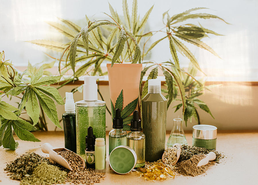Still-Life Selection of CBD products, conveying vast possibilities of cannabis as an Ingredient in an Alternative therapies, Lifestyle and treatments. #1 Photograph by Catherine Falls Commercial