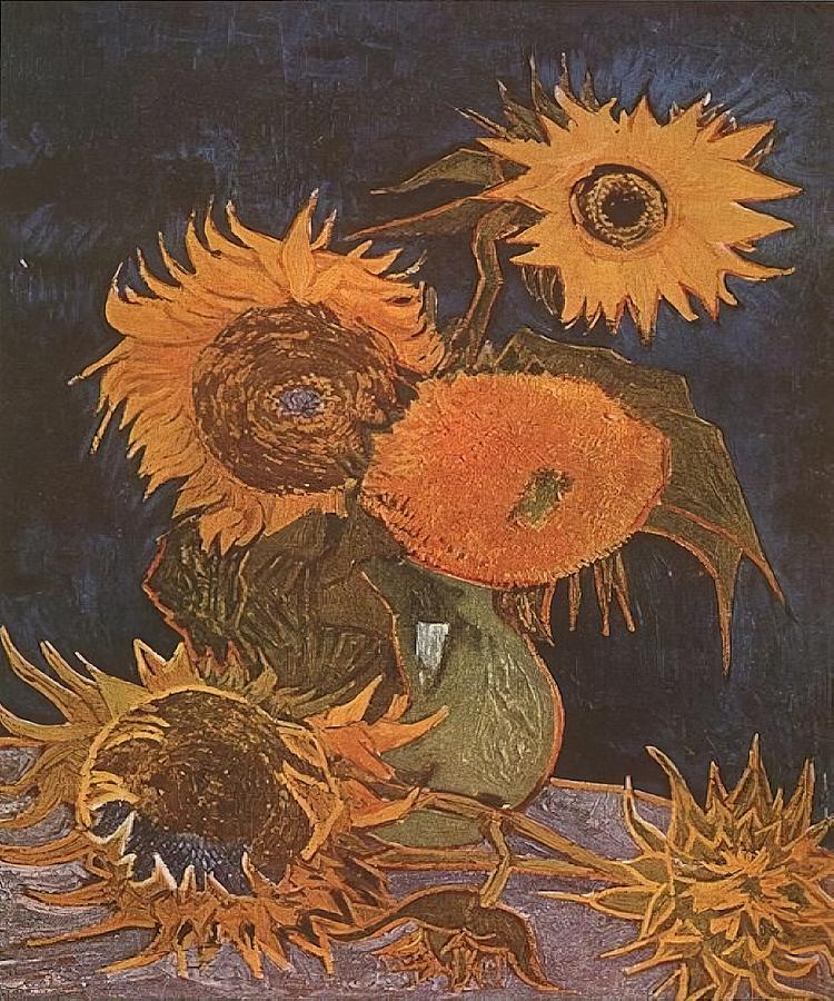 Still Life Vase with Five Sunflowers Vincent van Gogh Painting by