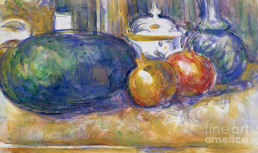Paul Cezanne Painting - Still-Life with a Watermelon and Pomegranates by Paul Cezanne