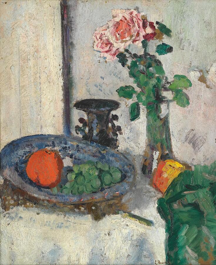 Still Life Painting - Still Life With Fruit And Roses #1 by George Leslie Hunter Scottish