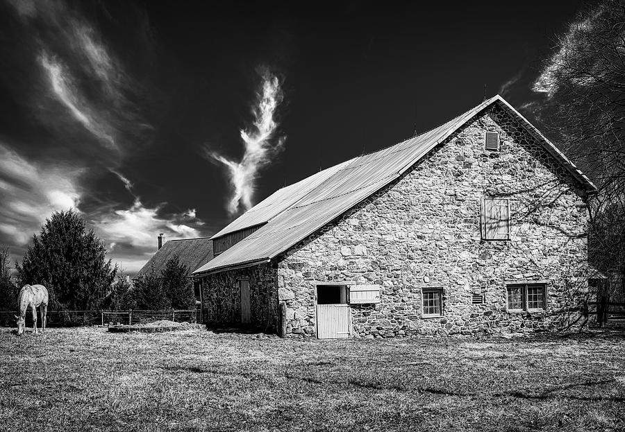 Barn Photograph - Stone Barn And Horse #1 by Mountain Dreams