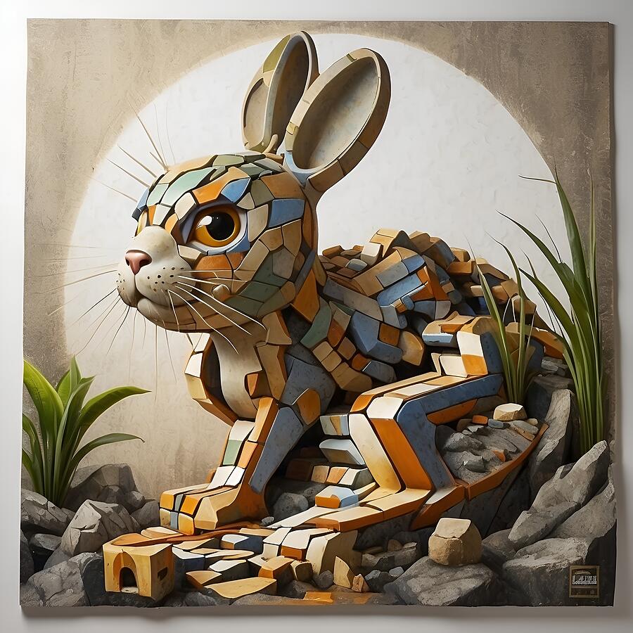 Rabbit Digital Art - Stone rabbit #1 by Black Papaver