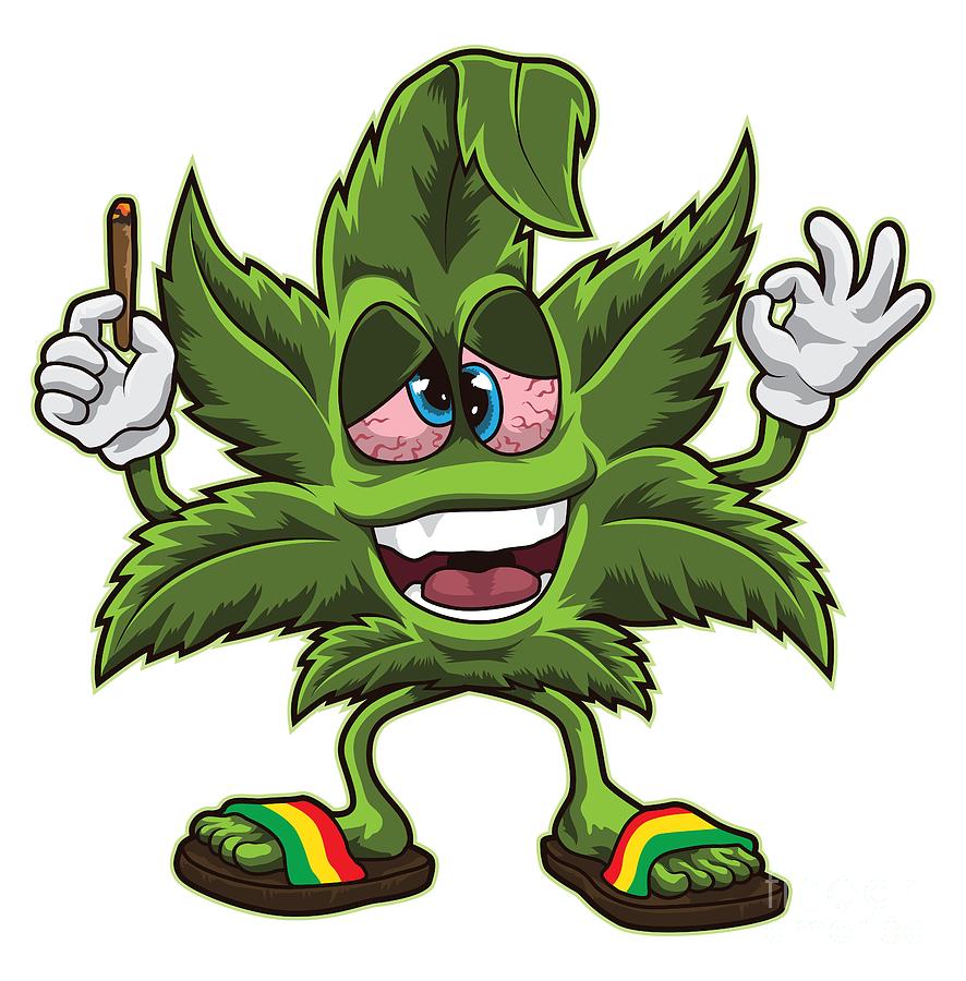 Stoned Cannabis Leaf Weed Smoking Cartoon Digital Art by Mister Tee.